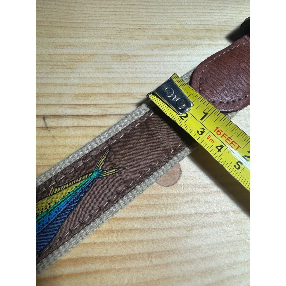 Zep-Pro Mens Mahi Mahi Dolphin Embroidery Leather Canvas Braided Rope Belt Sz 46